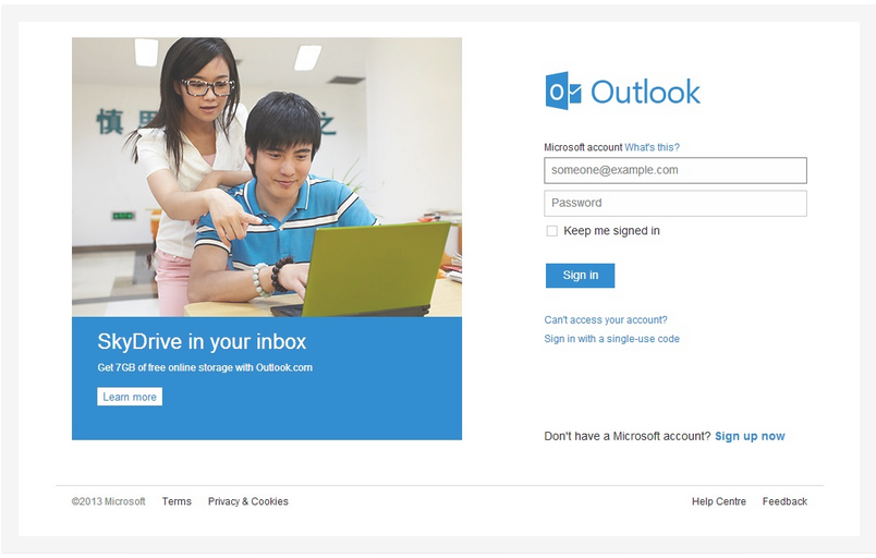 hotmail sign in page